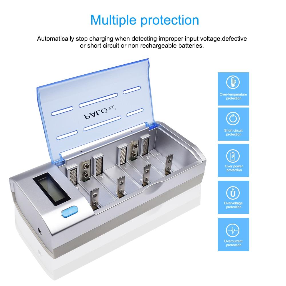 PALO 4 Slots Multifunctional Battery Charger LCD Display Support Mixed Charging for 1.2V NI-MH/NICD AA/AAA/C/D/9V Rechargeable Batteries