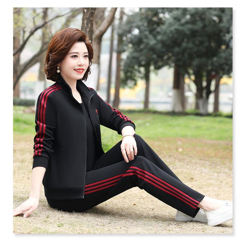 Women's Spring/Fall Casual Sportswear Set: Loose Fit Long-Sleeve Jacket & Sweatshirt, Plus Size, 2-Piece for Middle-Aged & Elderly
