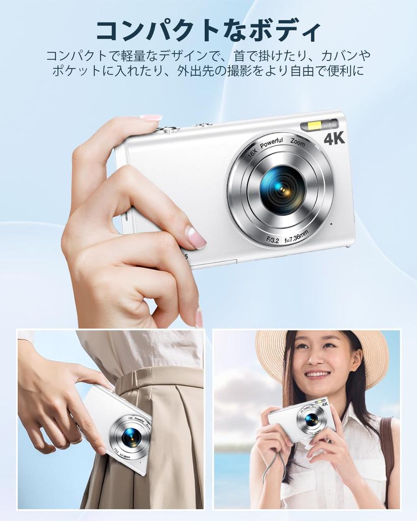 Anteam 4K digitální fotoaparát s AF automatickým ostřením, 48 MP, 32GB karta, 16x digitální zoom, dva 16x digitální zoomy, stabilizace obrazu, selfie, kompaktní, 2,88palcový