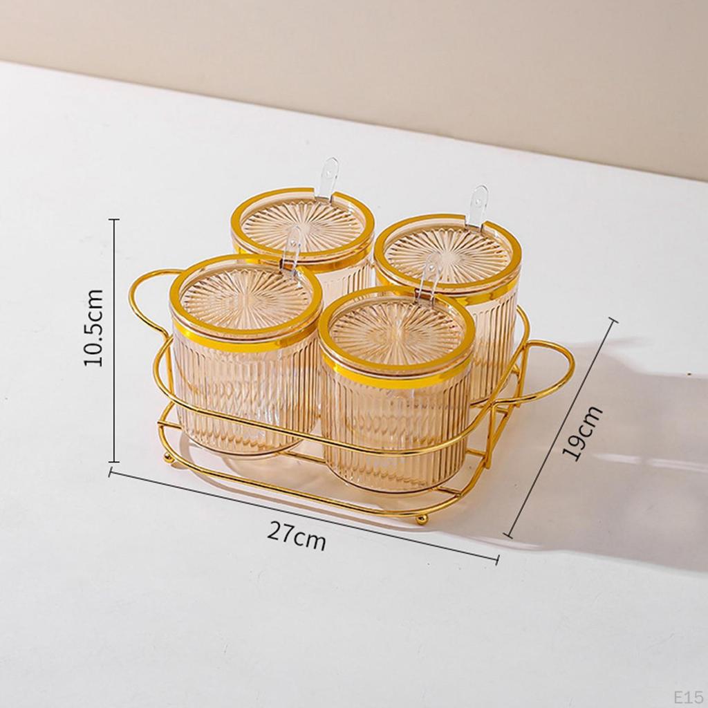 Condiment Jar Container with Holder Integrated Design Multifunction Spice Lids Spoon and for