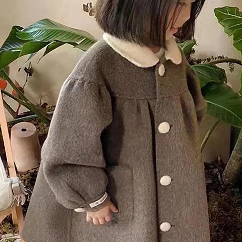 Winter Girl Woolen Woolen Fabric Loose Coat Korean Turn Down Collar Middle Length Overcoat