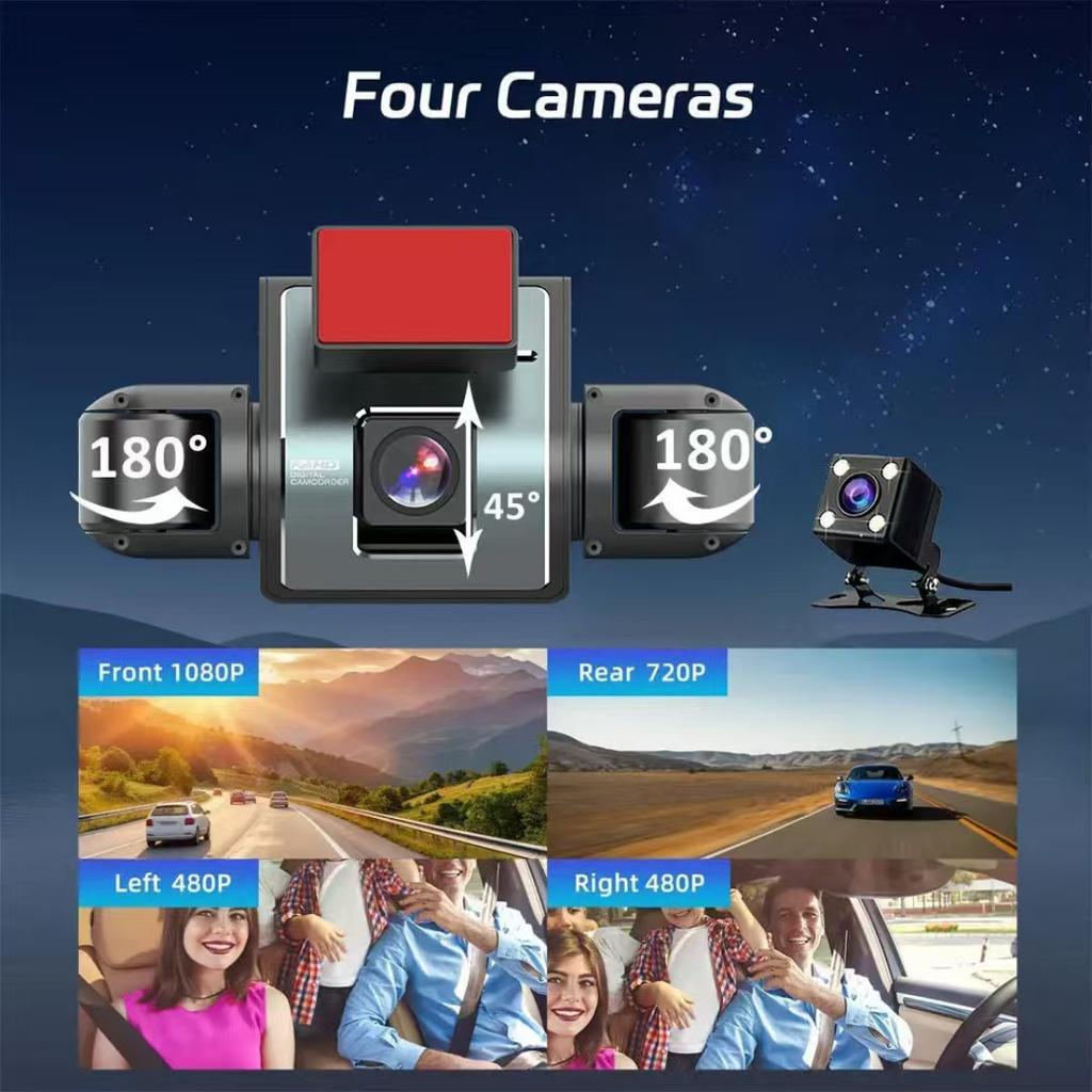 4 Channel Dash Cam Front and Rear Inside 1080P Car Dash Camera with Night Vision G-Sensor Driving Video Recorder for Car