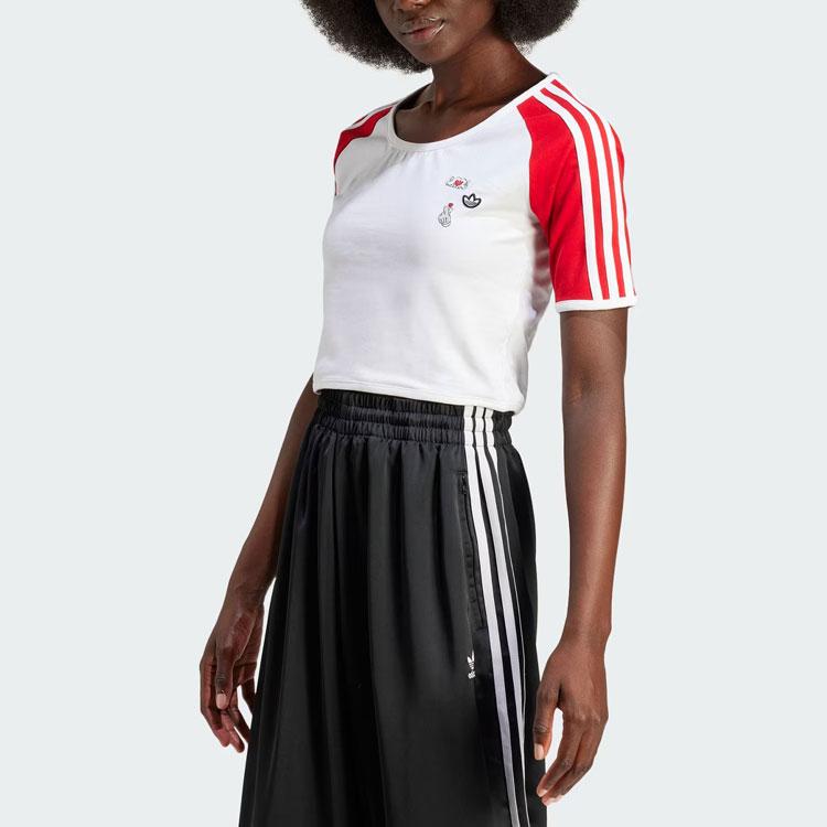 Adidas Originals Disney Mickey Embroidered Logo Colorblock Stripe Sports Crop Top Women Tops White IY2268