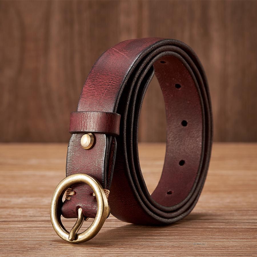 2.5CM Ladies Pure Cowhide Copper Buckle Genuine Leather Casual Jeans Thin Belt Women High Quality Retro Luxury Female Strap Girl