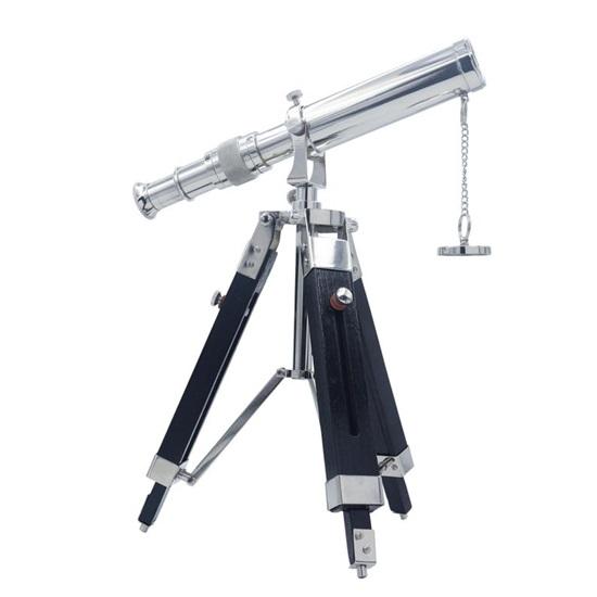 

Chrome Telescope with Black Wooden Tripod Custom gift for Anniversary, Retirement, Birthday