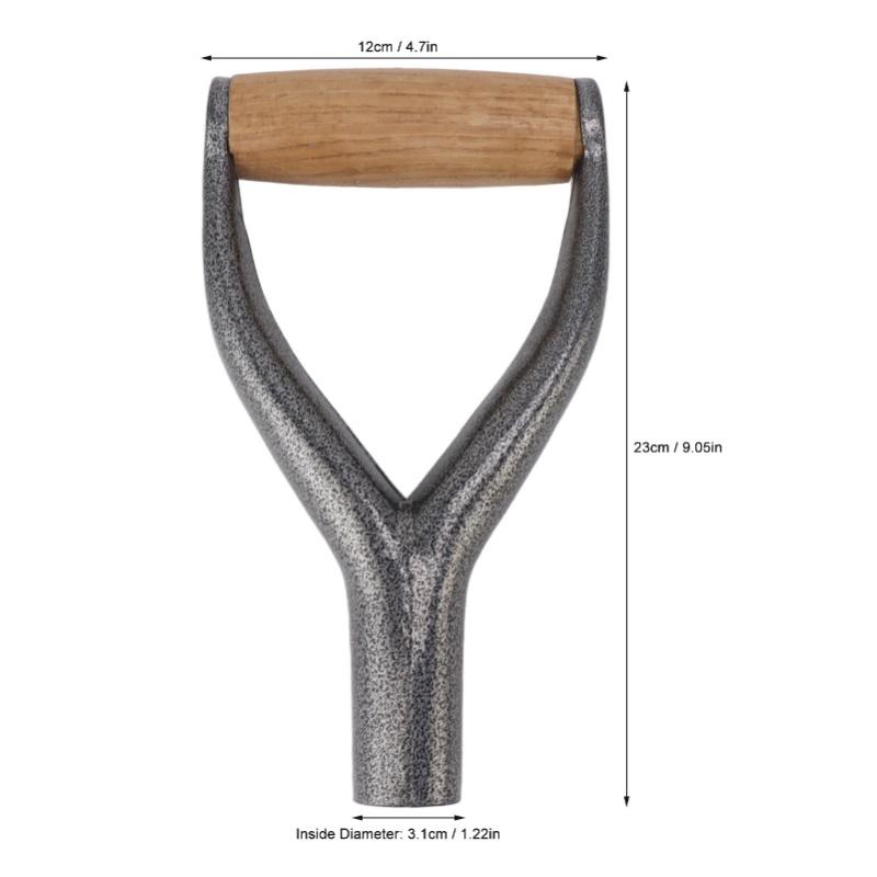 Shovel Handle Y Shaped 12.22in Inside Diameter Replacement Spade Handle With Wooden Grip For Garden Digging Raking Tool Silver
