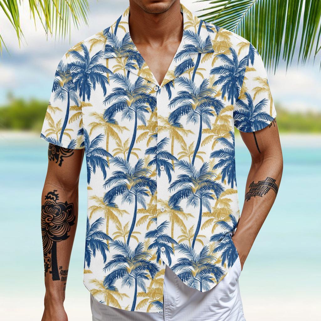 Men's Vintage Button Down Bowling Shirts Short Sleeve Summer Beach Shirt