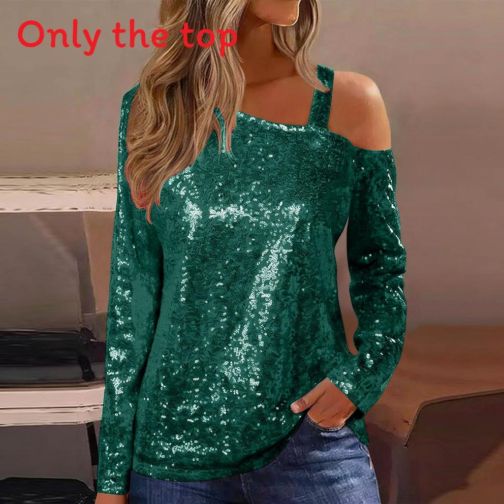 Polyester Long Sleeve T Shirt With Sequin Round Neck For Casual Women