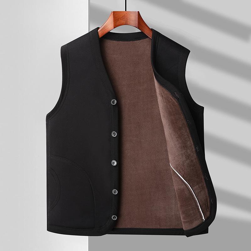 Men's Thermal Fleece-Lined Cotton Vest for Autumn/Winter 2024 - Perfect for Middle-aged and Elderly Dads and Grandpas.