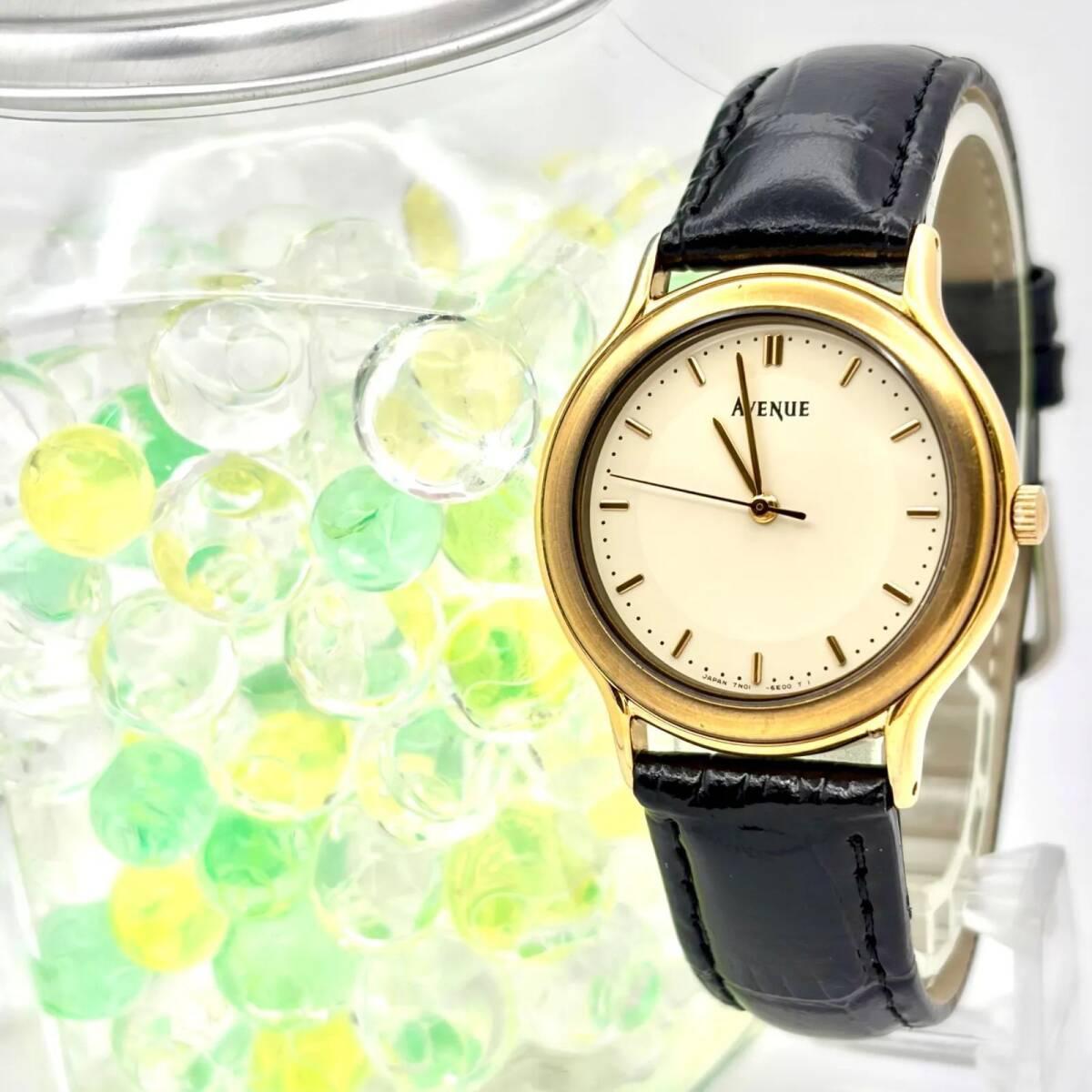 [New Battery] SEIKO AVENUE Men s Watch Gold 7N01-6D70 1N5613 New Belt