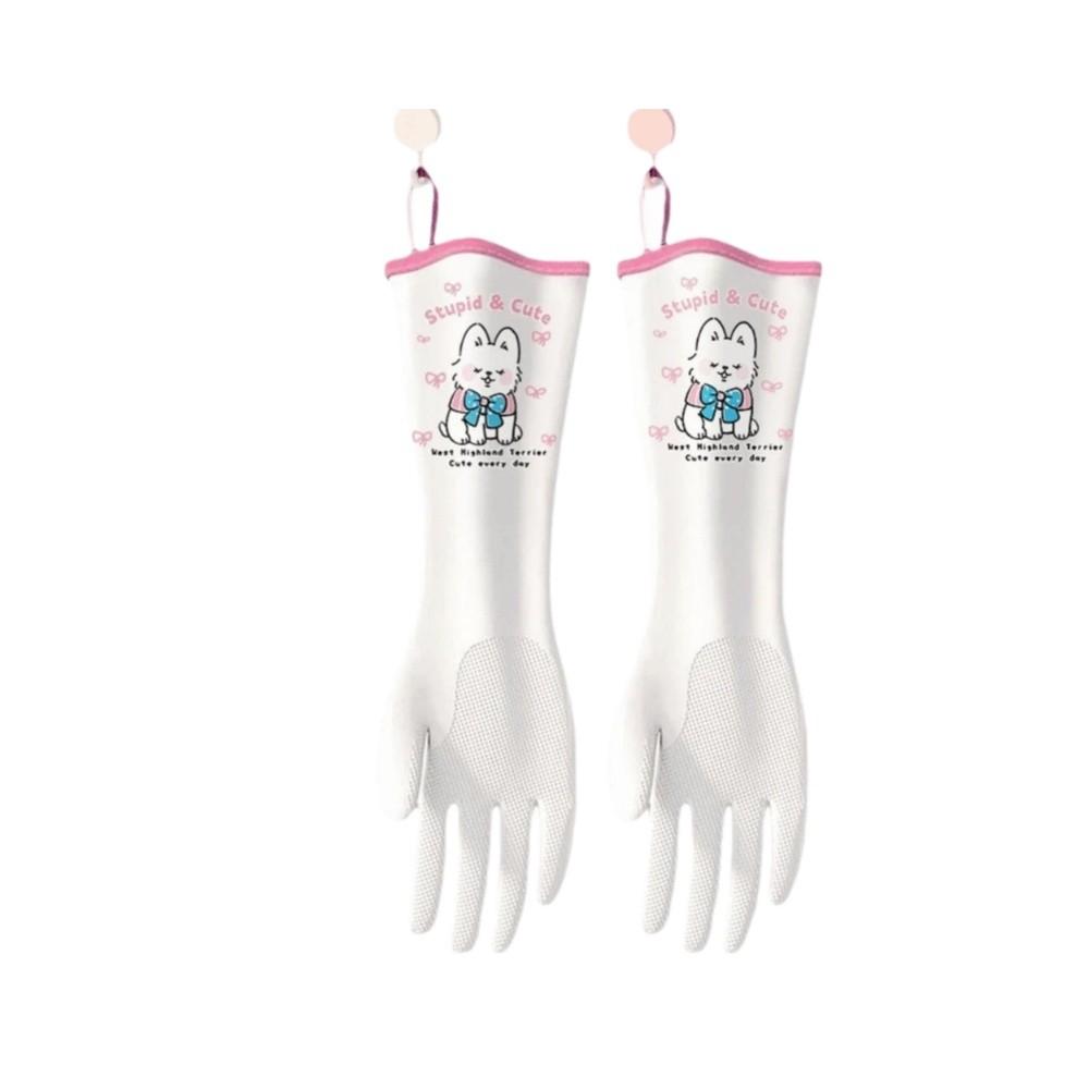 Waterproof Dishwashing Gloves Wear-resistant Household Gloves  Washing Dishes S-Pink printed