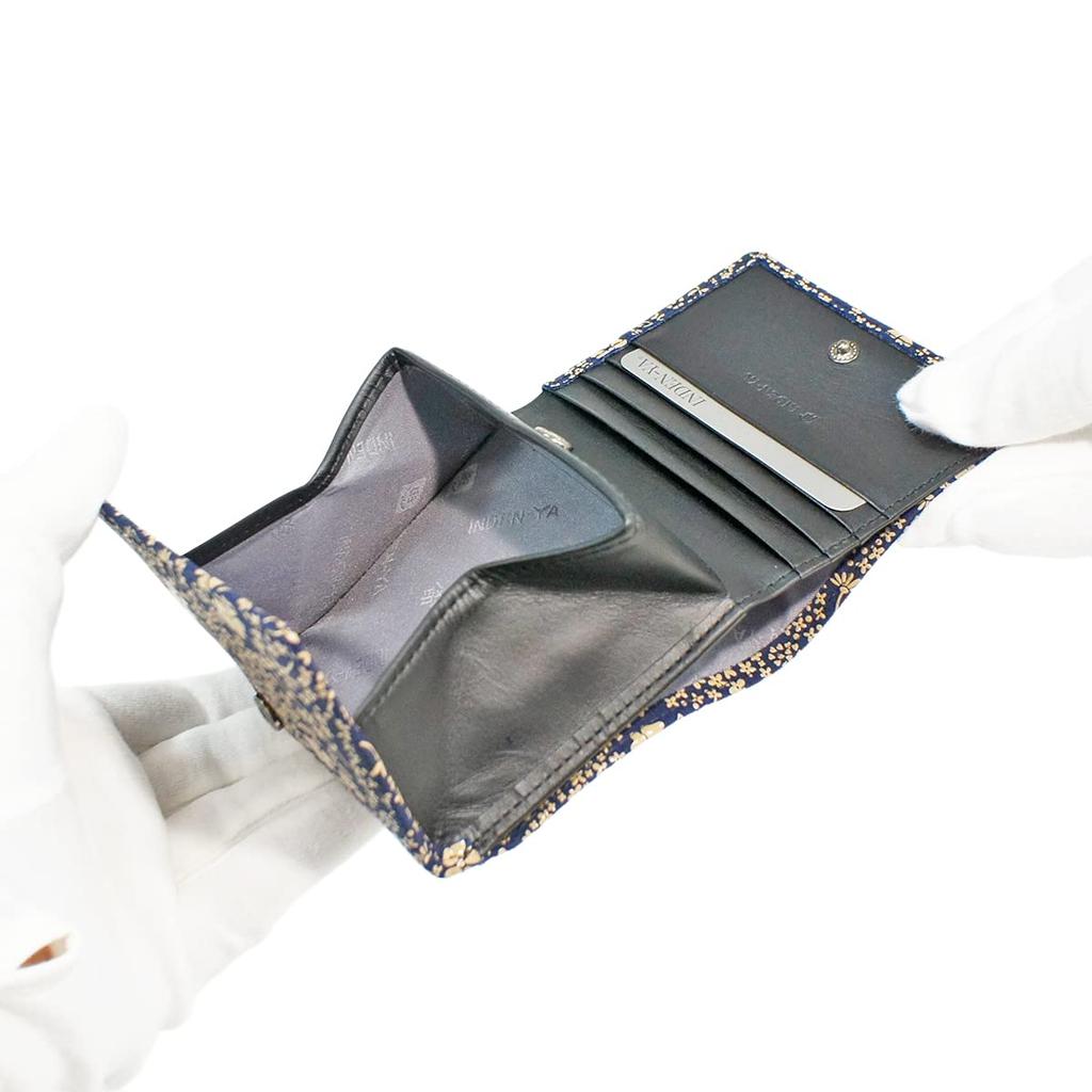Indenya Inden Bifold Wallet with H-shaped Bill Compartment and Box-Shaped Coin Purse, Deerskin Leather, Navy Blue with White Lacquer, American Blue