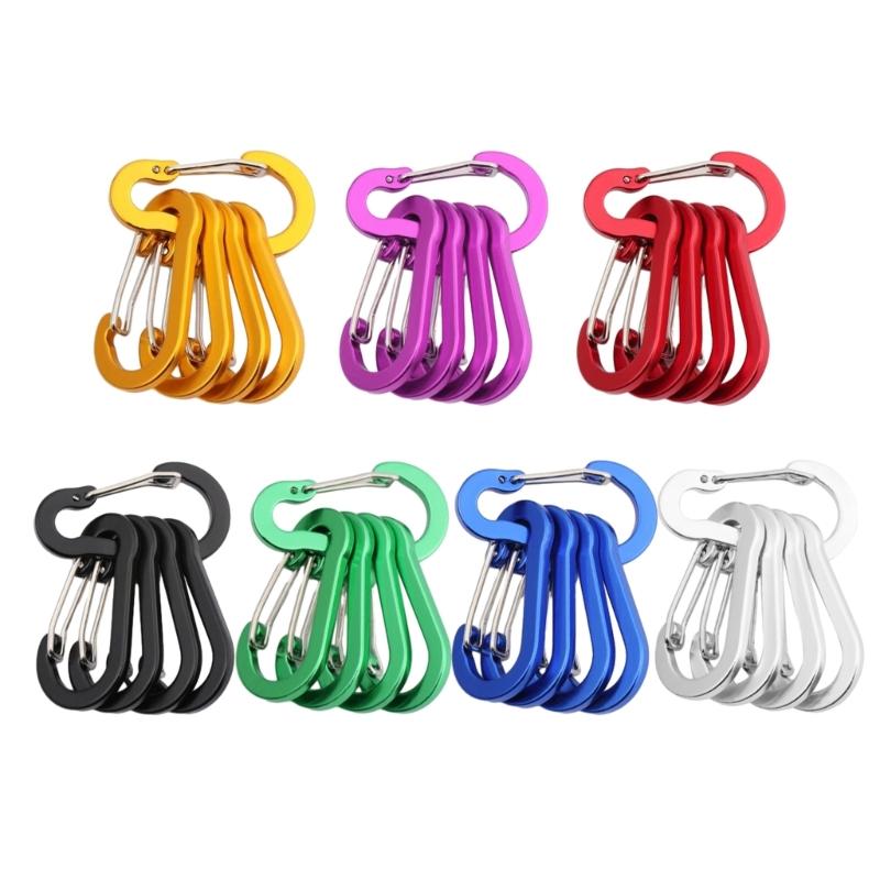 5Pcs D-Shape Carabiner Hook Multi-Uses Aluminum Alloy Snap Spring Carabiner Clip