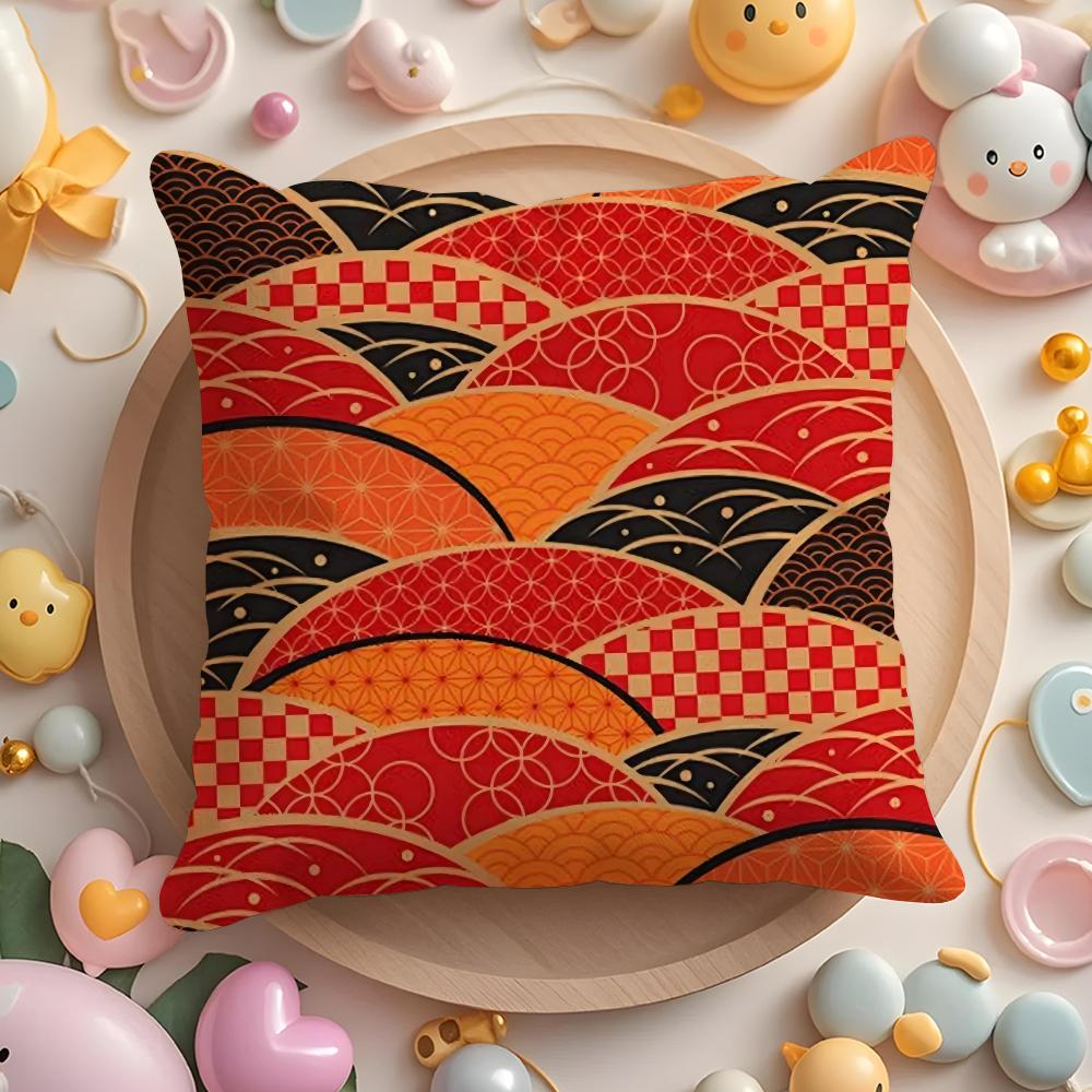Japanese style pattern Cushion Cover Home & Car Multi-Scene Pillow Cover - Reversible, Soft & Durable for Daily Use