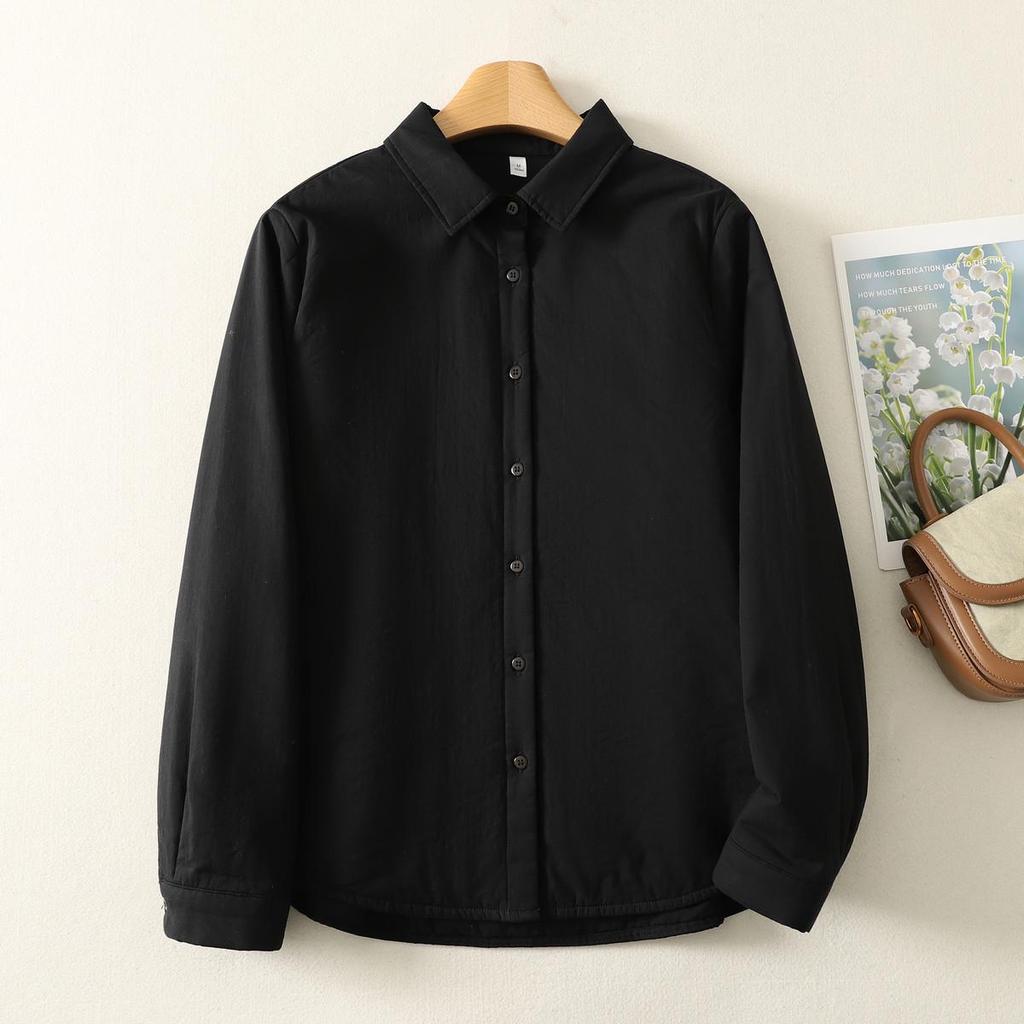 Women's Solid Color Cotton-Padded Shirt Jacket with Pointed Collar - Autumn/Winter Warm Top 86551
