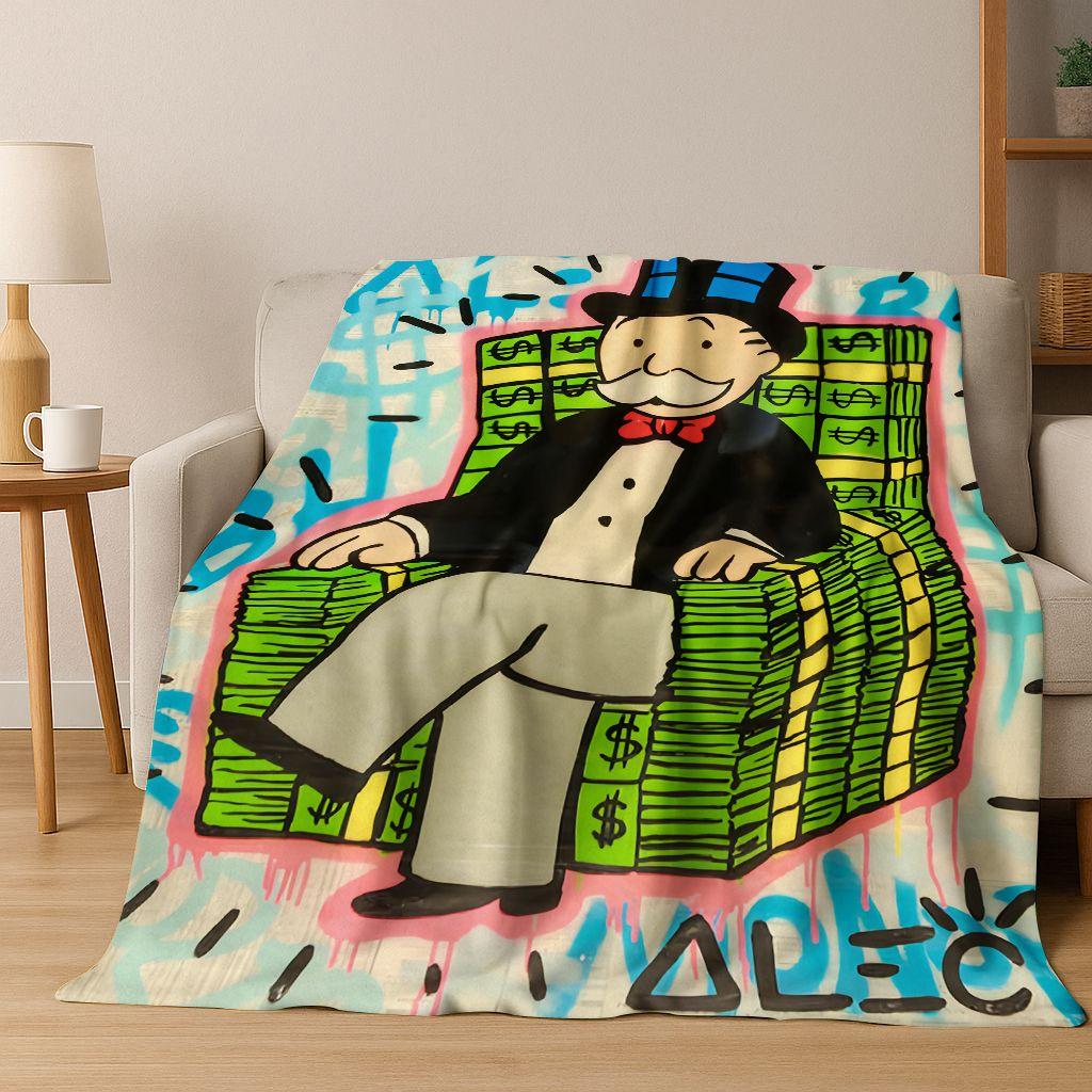 Rich Cartoon Monopoly Dollar Game Money Flannel Blanket,Cozy Soft Throw Blanket for Home Bedroom Bed Sofa Picnic Cover Gift Kids