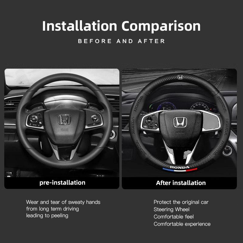 38CM Anti Slip Car Steering Wheel Cover Carbon Fibre Texture For Honda Civic Fit Jazz Accord Pilot CRV Odyssey Passport City HRV