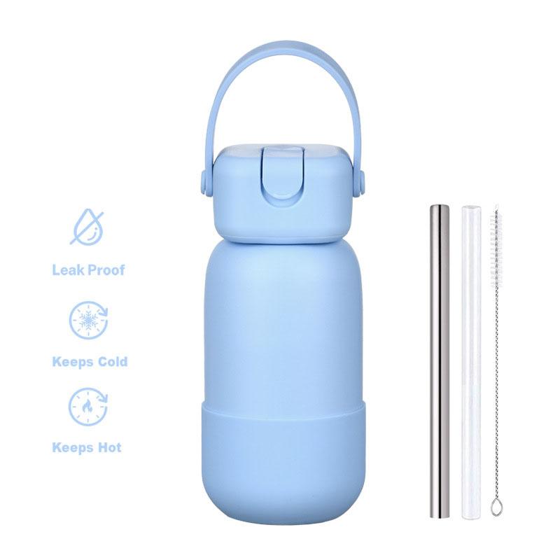 Borraccia Termica in Acciaio Inossidabile da 450/740ml con Manico, Cannuccia, Base in Silicone, Bicchieri da Bevuta Sottovuoto a Doppia Parete, Tazza Termica Sportiva