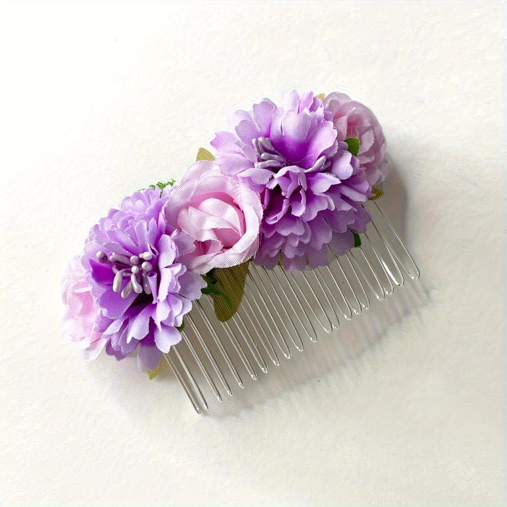 1PCS New Simulation Handmade Unique Rose Flower Hair Comb, Bohemian Floral Bridal Wedding Updo Hair Comb, Festival Headpiece Side Hair Comb