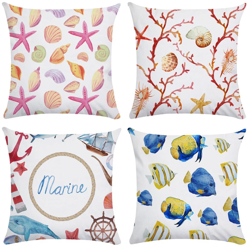 Outdoor Cushions Cover Marine Starfish Shell Pillow Case Soft Pillow Cover Throw Pillowcase Pillows For Living Room Sofa 45*45Cm