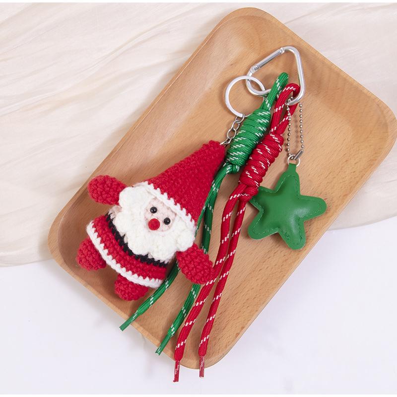 Modischer Weihnachtsbeutel-Anhänger Neuer gestrickter Weihnachtsmann Fünfzackiger Stern Schlüsselanhänger Anhänger Kontrastfarbe Weihnachtsmütze Sockenform Geschenk