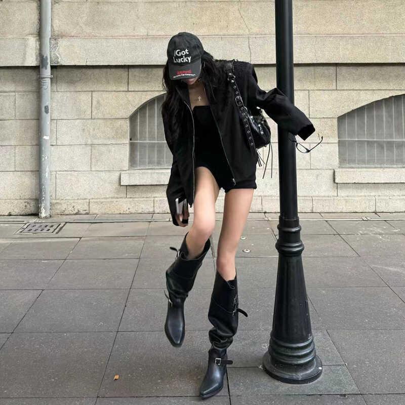 Large Tube Circumference Stacked Boots Women's Thick Heel But Knee Boots Autumn Belt Buckle Western Boots Fashion Boots