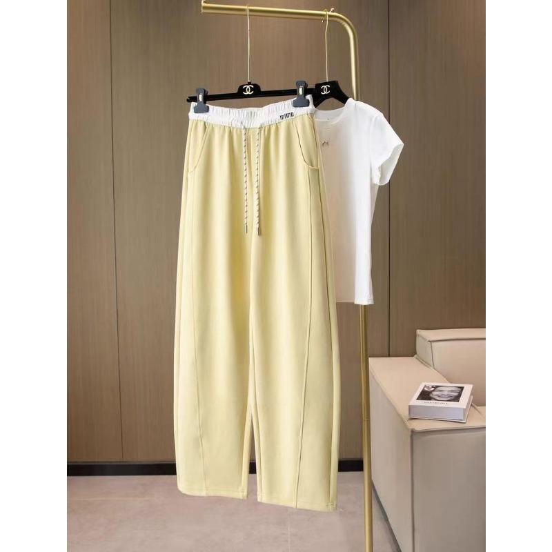 Letter Contrasting Color Waist Banana Pants Fashion Color Matching Lazy Style Loose Sickle Pants Women's Versatile High Waist Drape Casual Pants