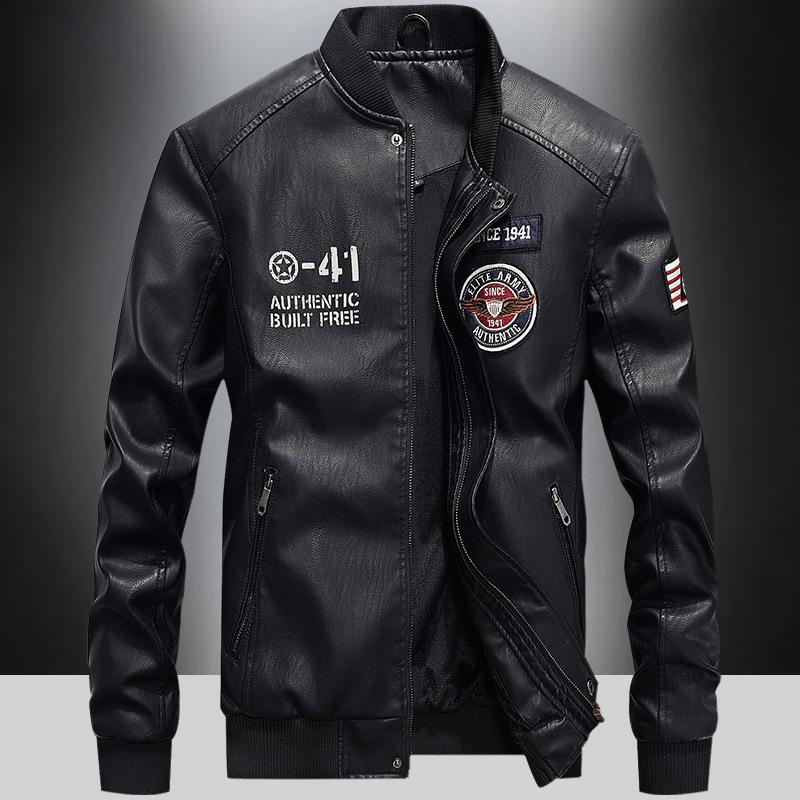 Chaqueta de cuero de otoño e invierno para hombre, chaqueta de cuero de motocicleta de lana, jersey de béisbol juvenil de moda, chaqueta de cuero bordada