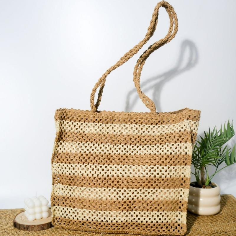 New high-end straw woven bag women's large-capacity woven bag tote bag shoulder seaside vacation beach bag