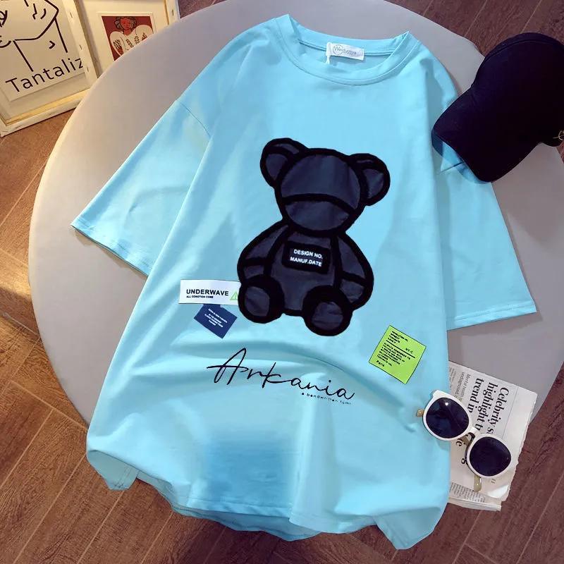 Dámská trička Harajuku Girls Plus Oversize Tops Výstřih do O Krátké rukávy Volné Letní tričko Výšivka Medvídek Trička