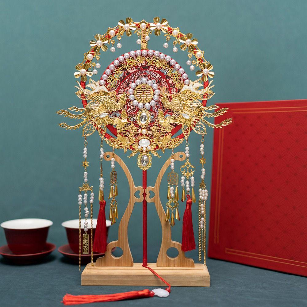 Phoenix Pattern Face Cover Fan Chinese Style Decorative Fan Elegant Bridal Group Fan Hanfu Party