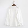 Spring and Summer Ladies's V-neck Long-sleeved Embroidered Three-diMansional Flowers Loose Pullover White Shirt