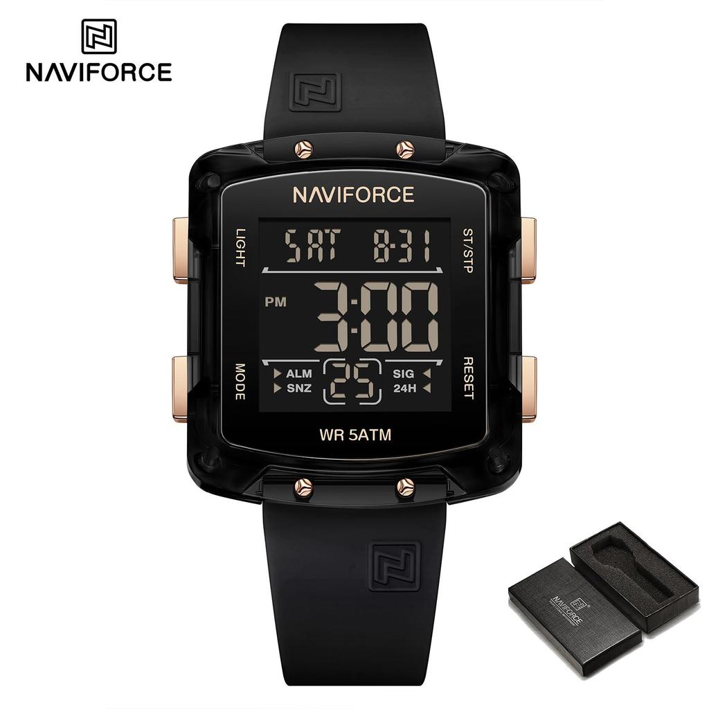 NAVIFORCE Original Unisex Digital Watch for Women Men LCD Display Luminous Pattern Chronograph Silicone Strap Waterproof Boys Girls Watch NF7121
