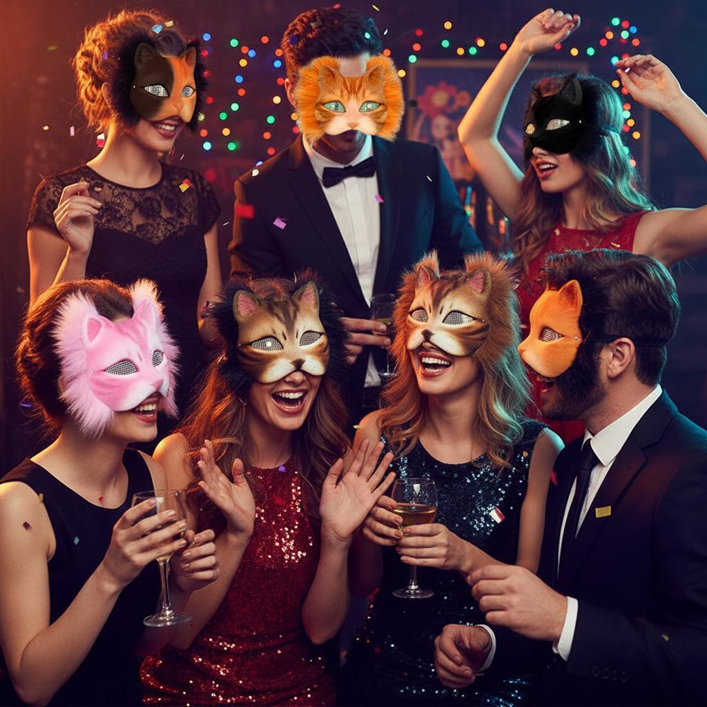 DIY Blank Masker Sett Halvt Ansikt Håndtegnet Dyr Katt Rev Maske DIY Håndlaget Graffiti Halvmaske Fest Halloween Julegave