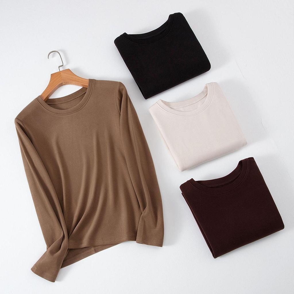 Women's Slim Fit Tencel Fleece Crew Neck Long Sleeve Top for Autumn/Winter