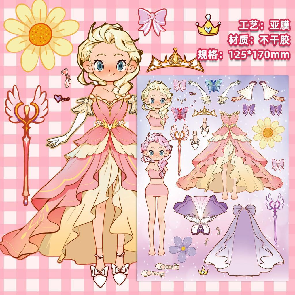6 Pieces of Cute Princess Stickers Per Pack Puzzle Face Change Dress Sticker Personalized DIY Waterproof Stickers