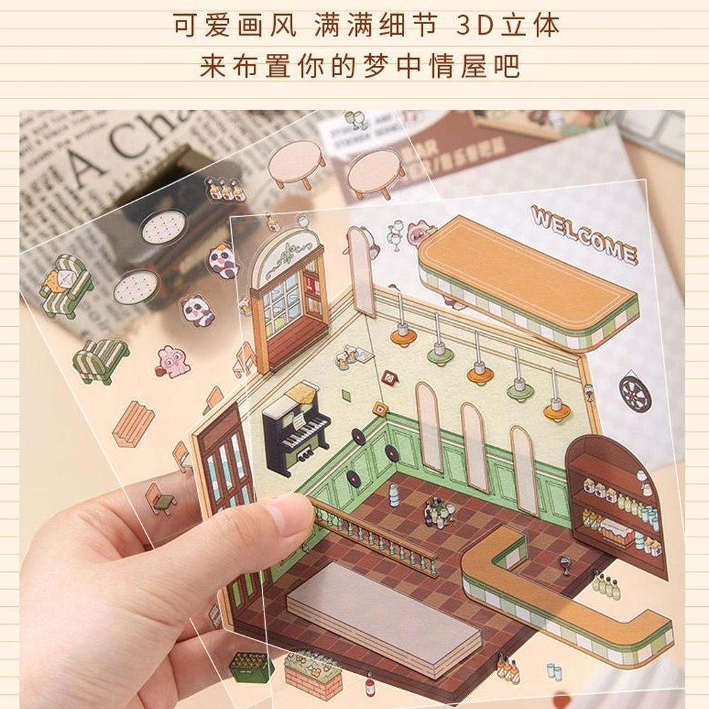 Cute 3D Diy Miniature Scene Landscaping Stickers Three-dimensional Sticker Visual Stacking Christmas Gift For Child Student
