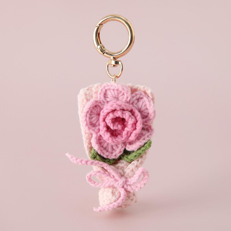 Crocheted Bouquet Handheld Flower Design Chic Bag Pendant Handmade Multiple Colors Gift Accessories 6 Colors