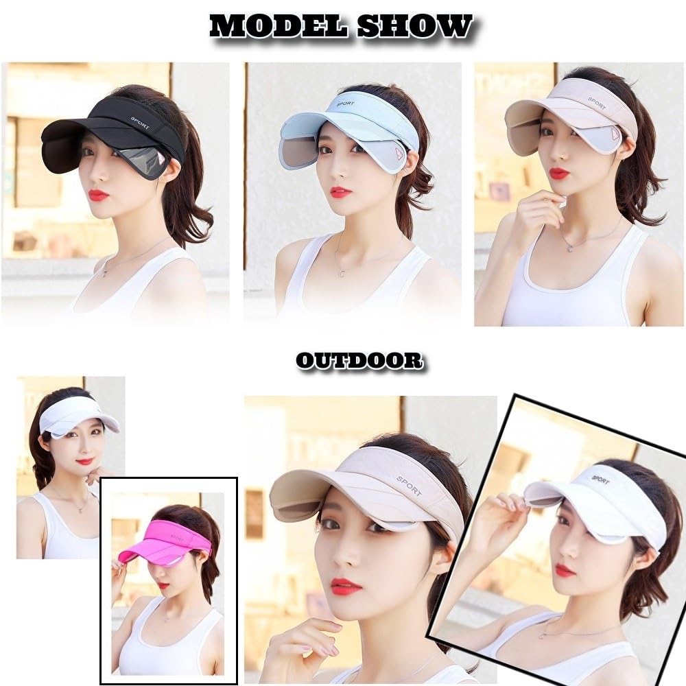 Sun Adjustable Size UV Protection [LAC NA] Women's Visor, Brim, Extendable, Adjustable, Hat, Shade, (Black)