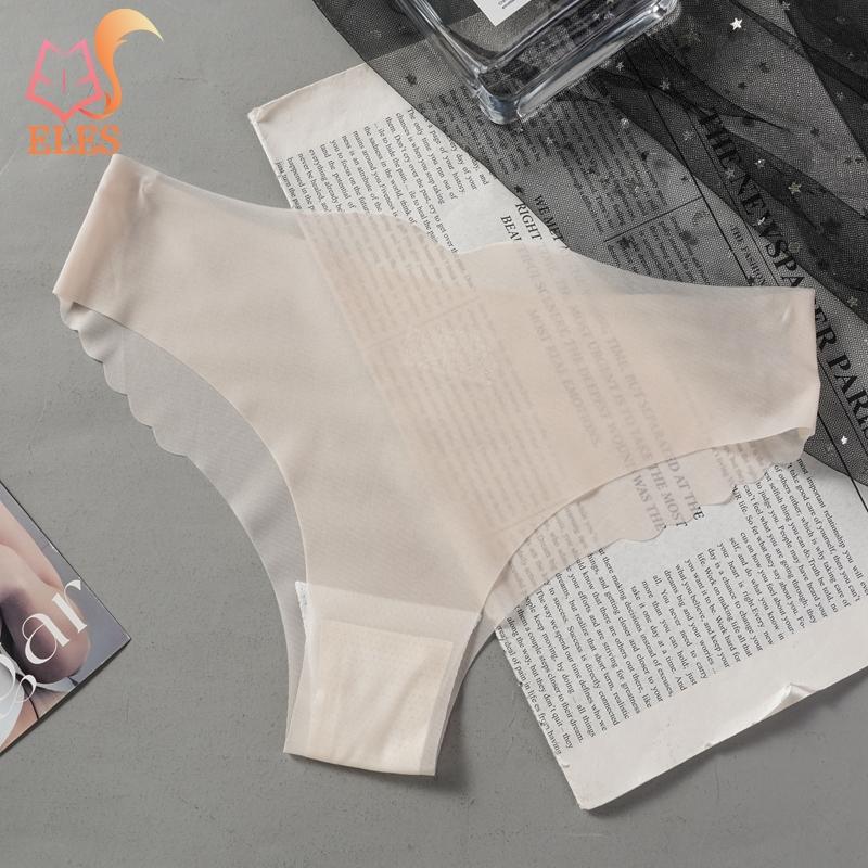 

Летние сексуальные трусики из чистого шелка с волнистым краем и Т-образным вырезом, женские легкие прозрачные трусики с низкой талией M бежевый
