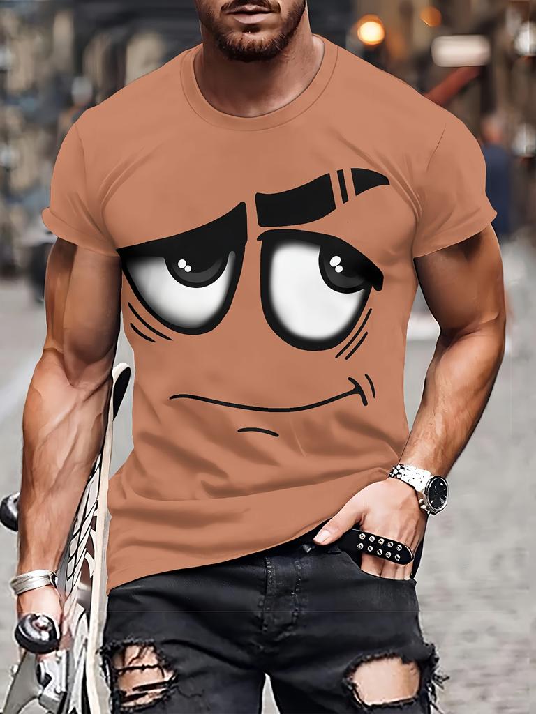 Stilvolles Herren 3D-Druck Grafik Rundhals T-Shirt Atmungsaktives Freizeit-T-Shirt