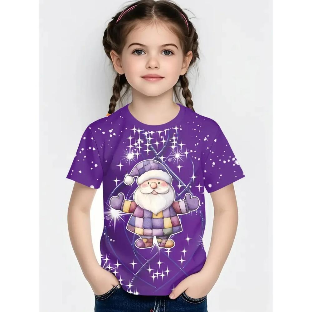 Cute Santa Claus Children's T-Shirt Christmas 3D Print Girl Short Sleeve T-Shirt Holiday Boys Clothes O-Neck Tees Tops Clothing