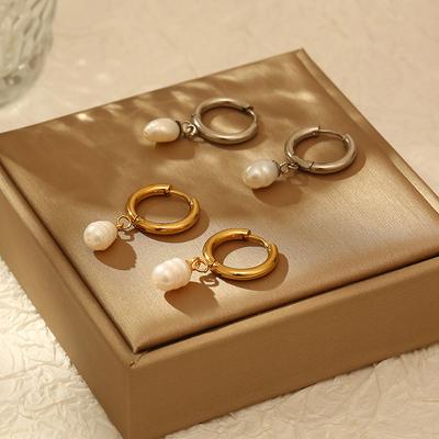 Premium Freshwater Pearl Pendant Stainless Steel Earrings Women's Light Luxury Retro Versatile 18K Earrings