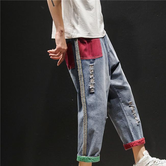 

Мужские уличные брюки, модные лоскутные джинсы, Ropa Hombre, повседневные джинсовые брюки M