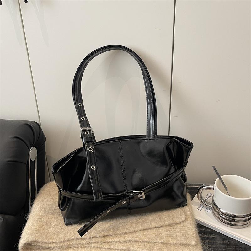 Korean Tote Bag Retro Simple Underarm Bag Stylish Women' Handbag Strap Buckle Shoulder Bag Horiztal Square Zipper Commuter Bag