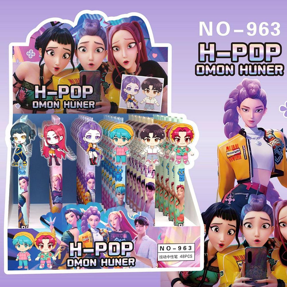 6PCS KPop Demon Hunters Mechanical Pencils Gel Pen Blind Box Cute Rumi Mira Zoey Writing Automatic Pen Set for Classroom Gifts