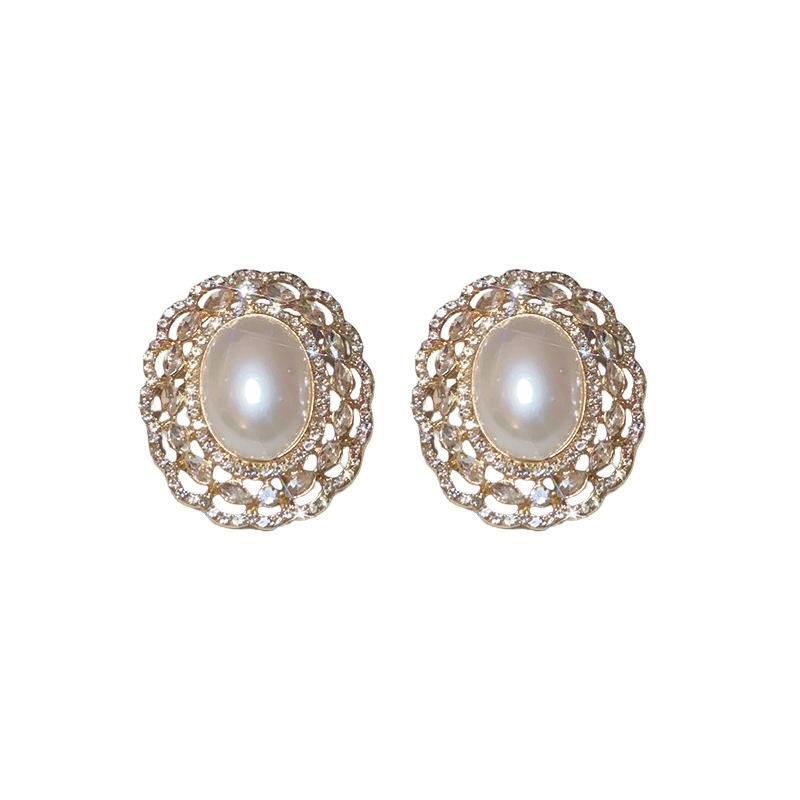 Artificial Pearl Multi-layer Diamond Stud Earrings Necklace Set Light Luxury Collarbone Chain Retro Court Style Jewelry