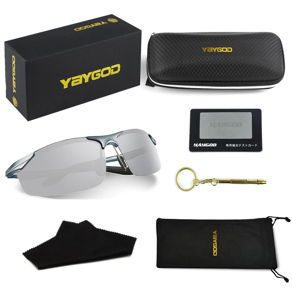 Photochromic Polarized Sunglasses Unisex Sports Sunglasses UV400 Protection for Outdoor [YAYGOD] [Ultra-lightweight/Aluminum-Magnesium Alloy] Fishing,