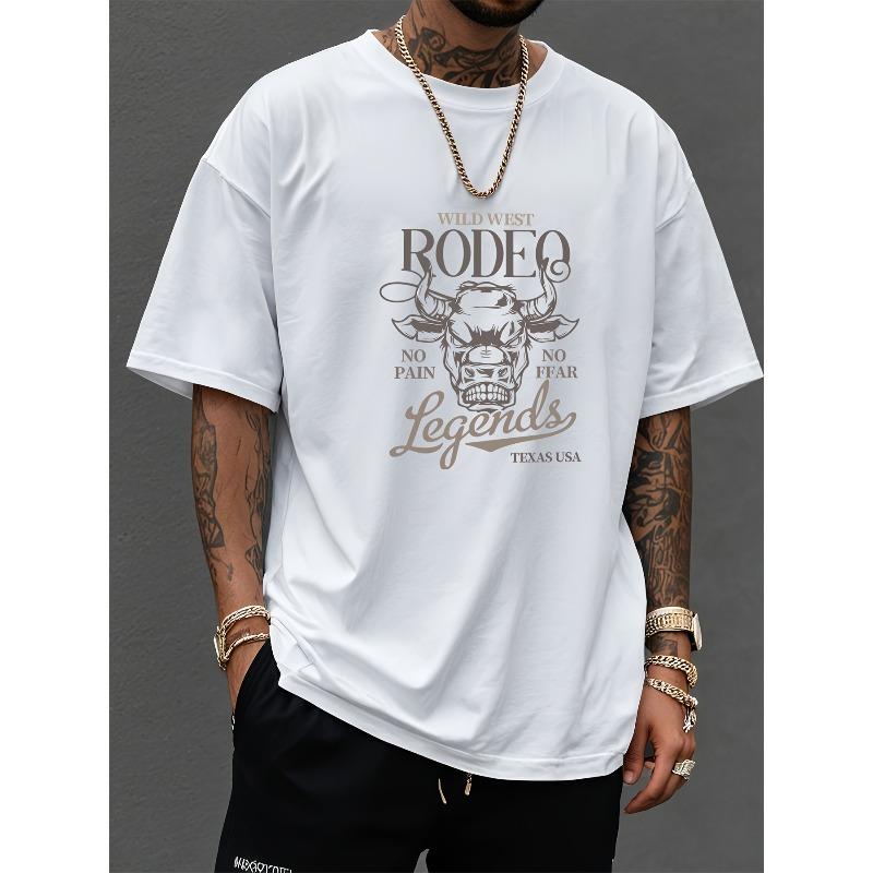 Men s Outdoor Style Casual Short-Sleeve T-Shirt with Wild West Cowboy Legend Graphic Print, Trendy Brand Tee, Simple and Stylish Base Layer S белый