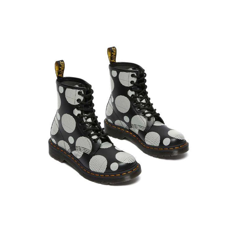 Dr. Martens 1460 Leather Glossy Printed Short Mid-Calf Boots Women Boots Black 26876009